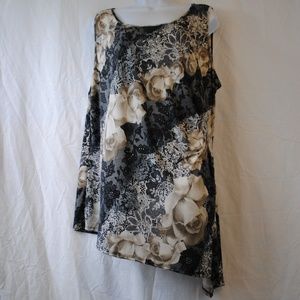 Asymmetrical Sleeveless Flower Print Blouse 3X
